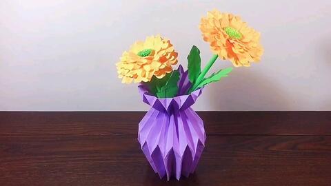 手工折纸 非常漂亮的纸花瓶折纸 哔哩哔哩