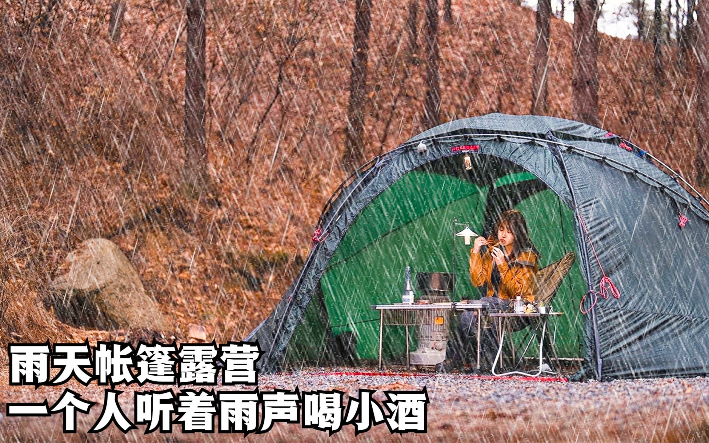 外面下着雨,一个人窝在帐篷里,听着雨声喝酒吃肉,安逸哔哩哔哩bilibili