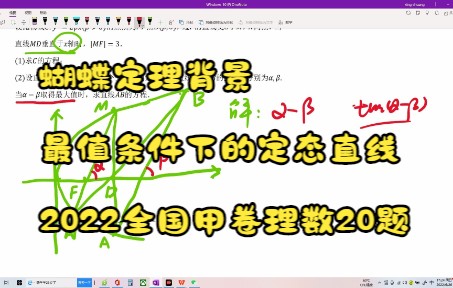 圆锥曲线大题(抛物线):蝴蝶定理背景最值条件下的定态直线》2022全国甲卷理数20题文数21题哔哩哔哩bilibili