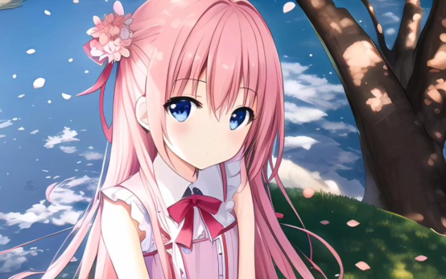 樱花树下的粉色女孩