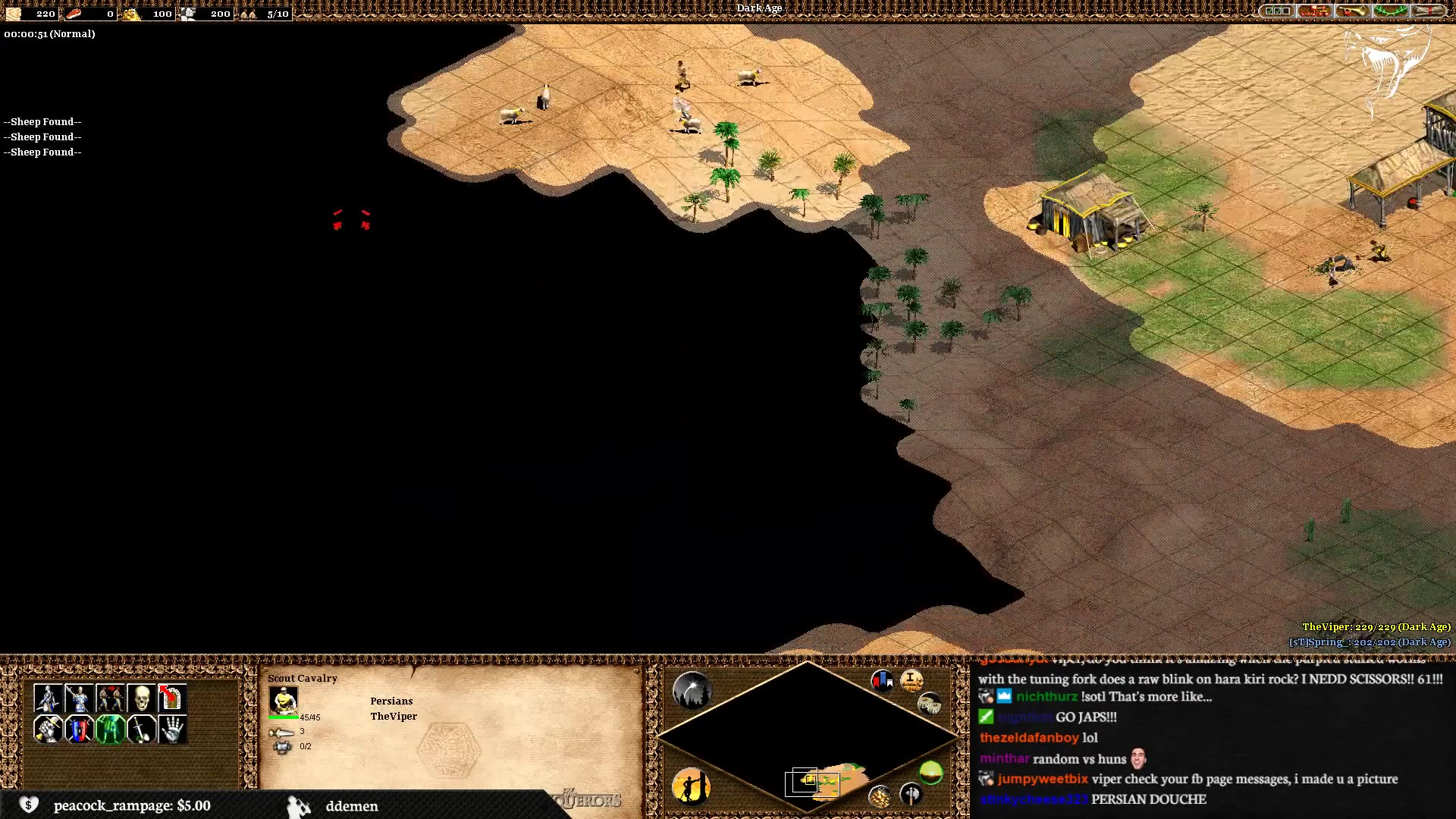 【帝国时代2征服者】theviper直播 1v1单挑 阿拉伯半岛 随机波斯 vs