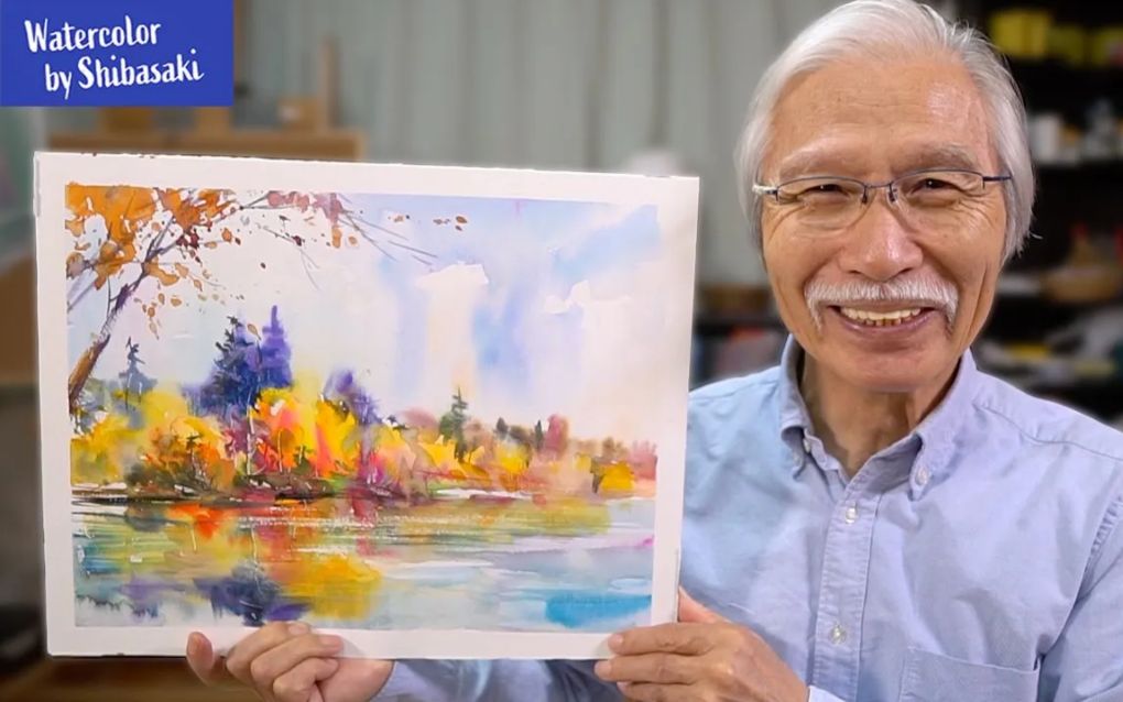 【水彩画】柴崎爷爷的治愈系水彩风景画 爷爷快乐的画画 宁静的湖面