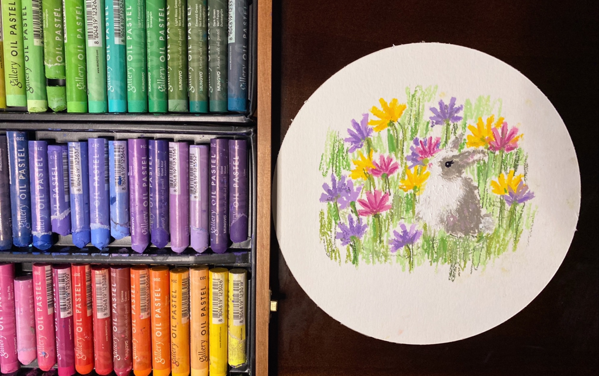 【油画棒】双节快乐!画一只花丛中的小兔子吧!