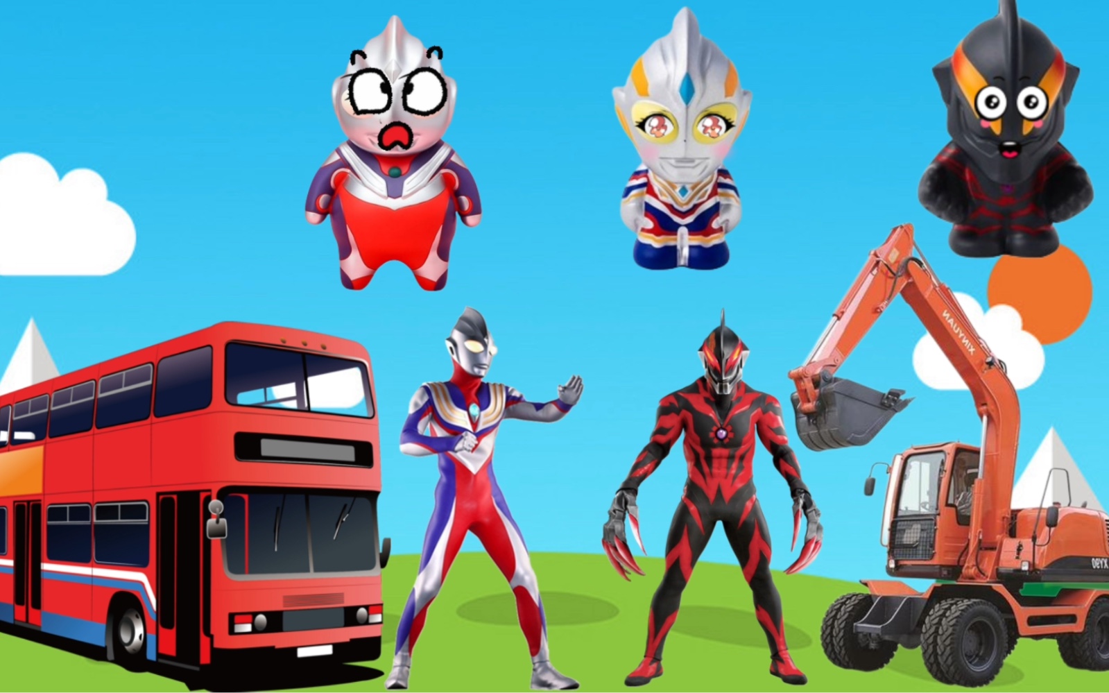 小奥特曼上了双层公交还是挖掘机呢?