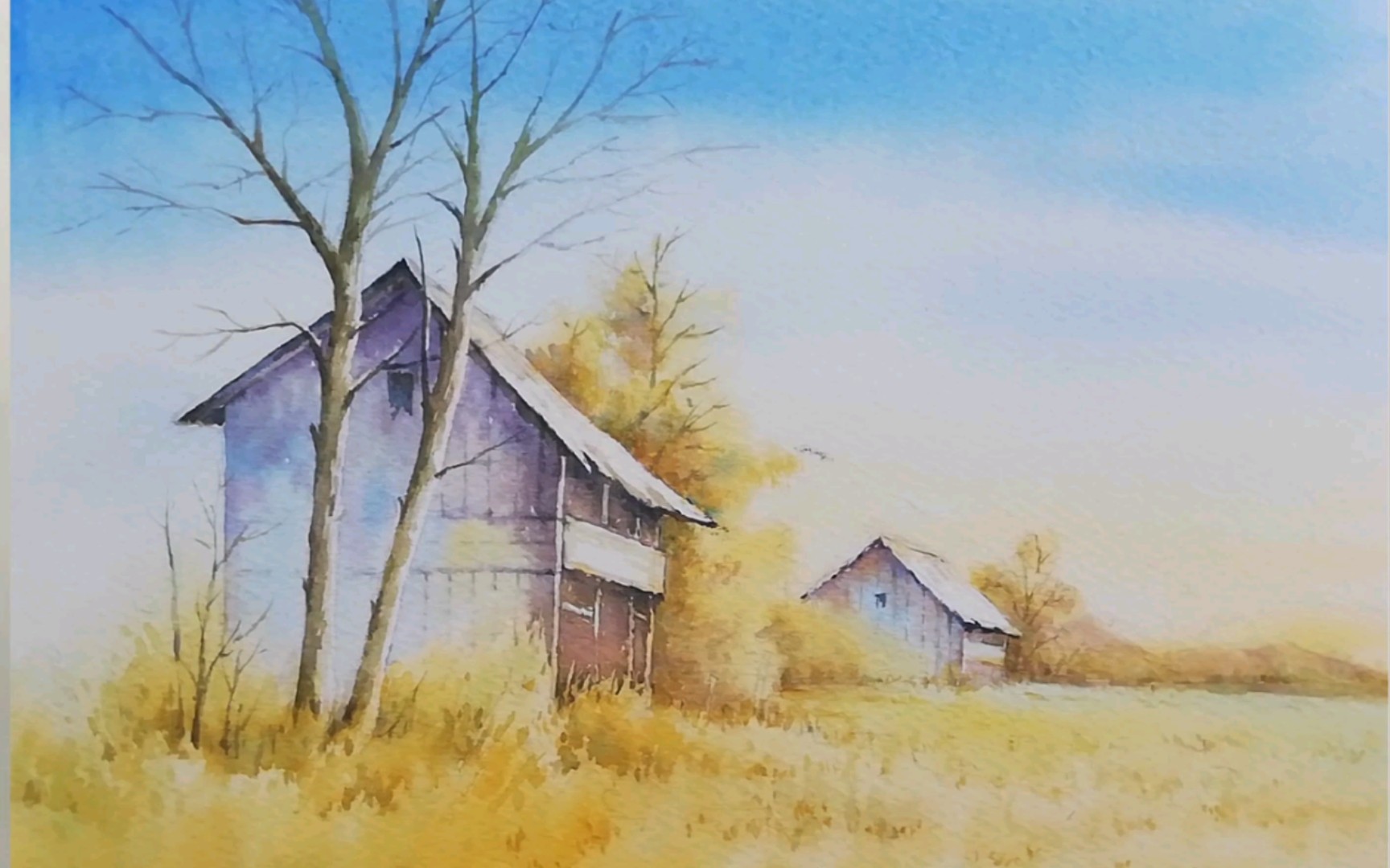 【周知水彩】风景——村中的小屋