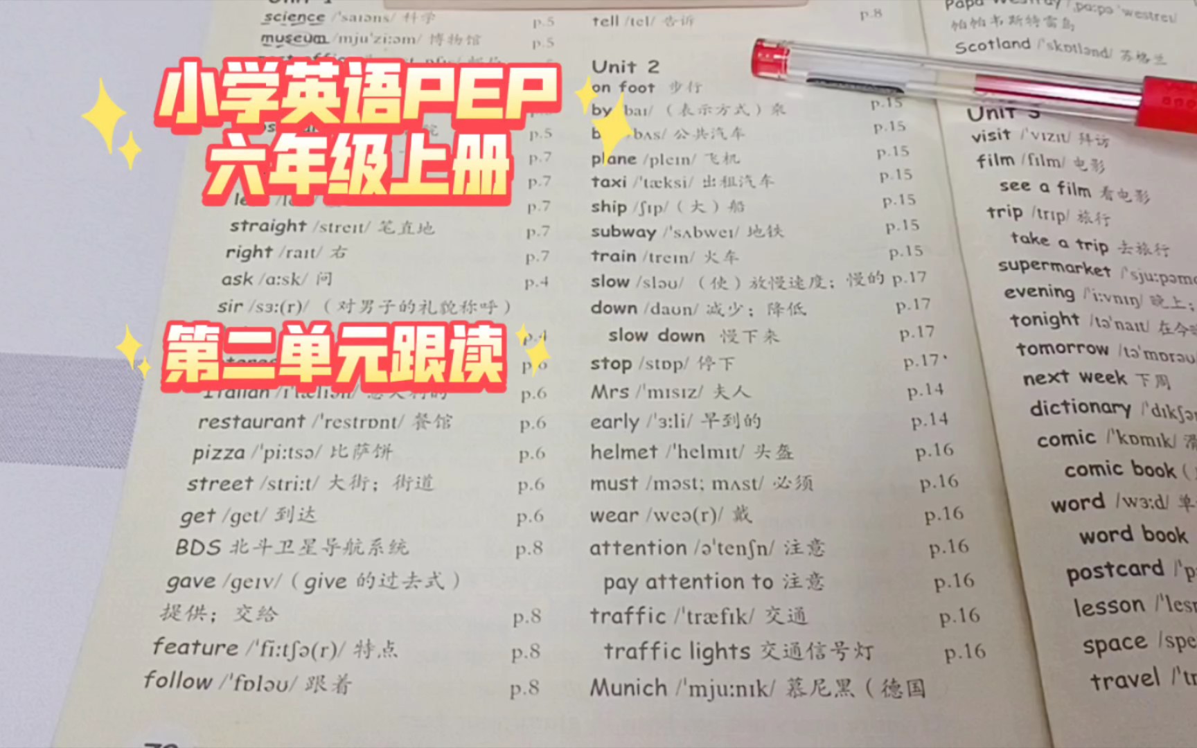 英語六年級【上冊】1-6單元詞彙表跟讀 人教版pep小學英語 第二單元