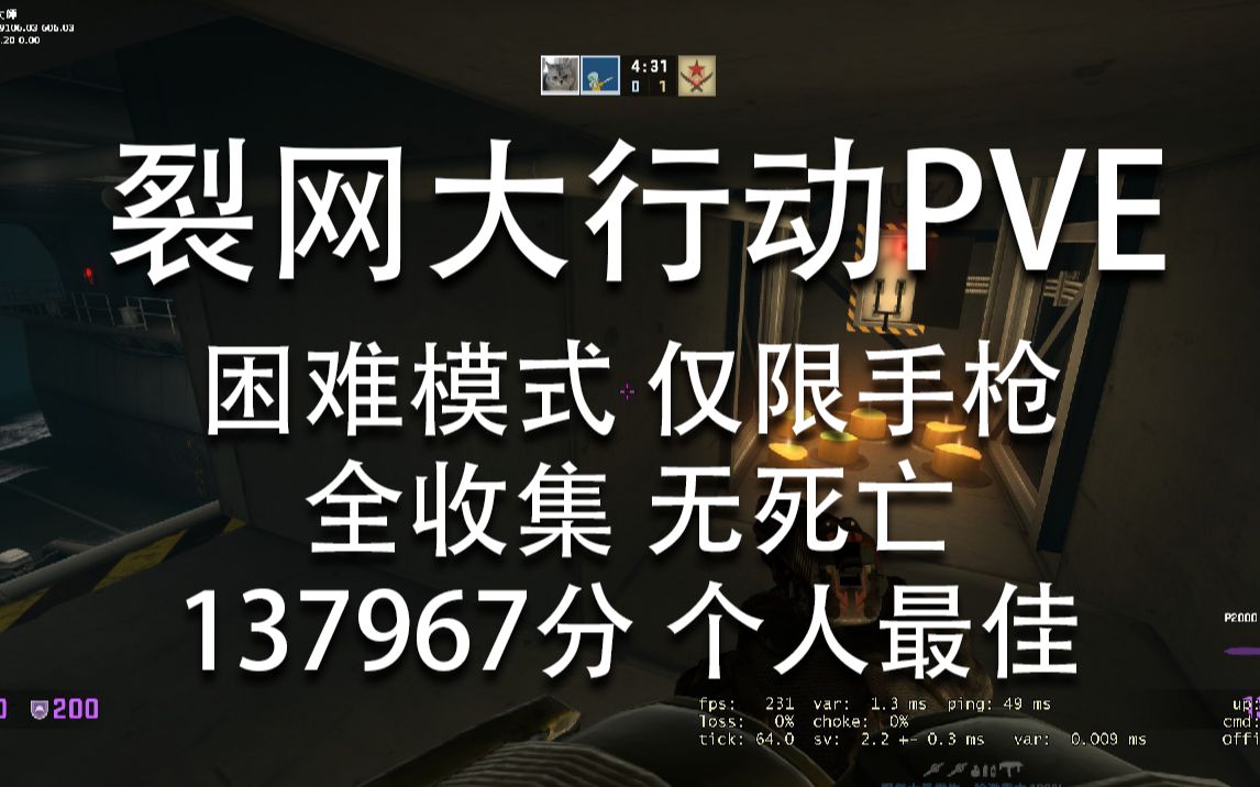 [CSGO裂网大行动]仅限手枪困难模式138k个人最佳!!附普通模式7分51秒速通哔哩哔哩bilibili