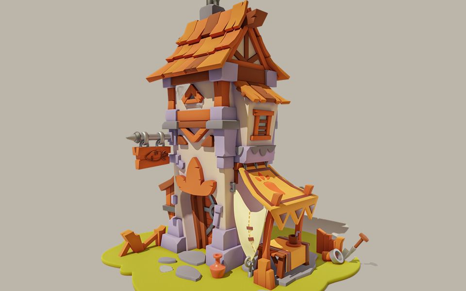 【3dmax场景建模】游戏里面的独栋小屋,每天花30分钟,次世代建模轻松