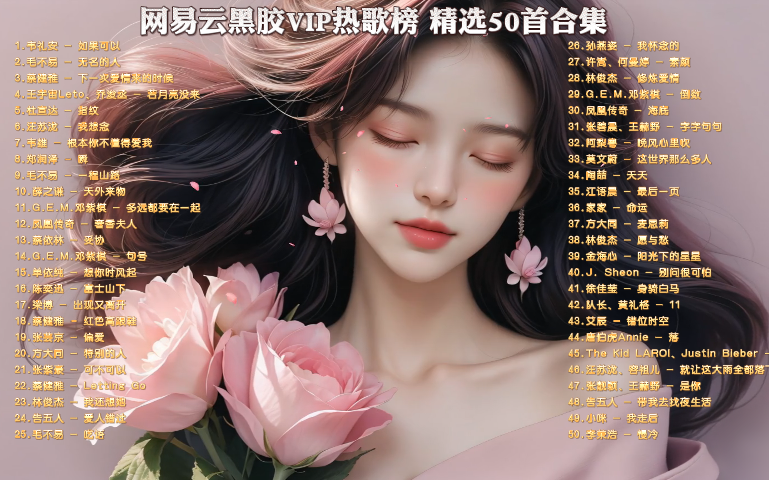 [图]网易云黑胶VIP热歌榜 精选50首合集 分集播放 最高音质 （附下载链接）