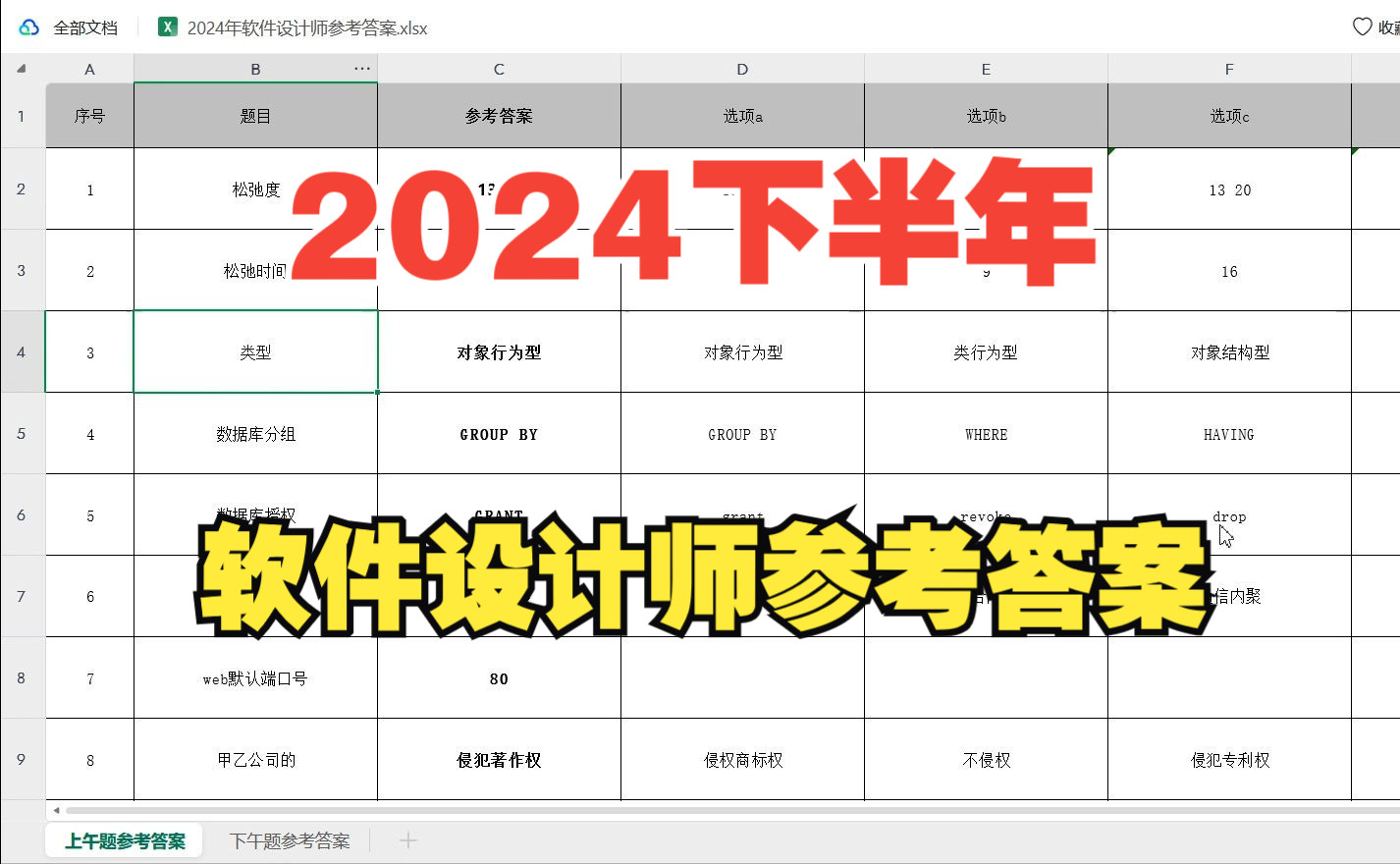 来对答案了,2024年11月10日软考中级软件设计师参考答案分享,2024年下半年软件设计师答案哔哩哔哩bilibili