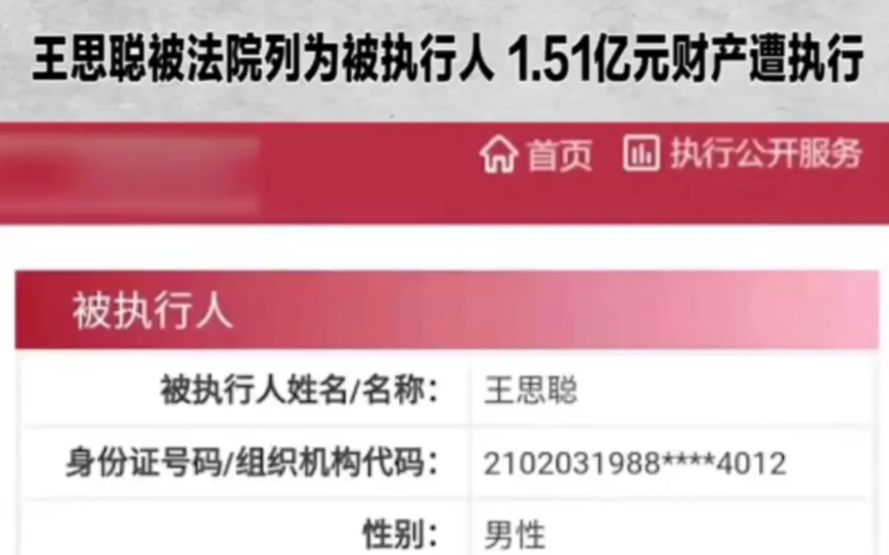 【王思聪】被法院列为被执行人,1.51亿财产遭执行哔哩哔哩bilibili