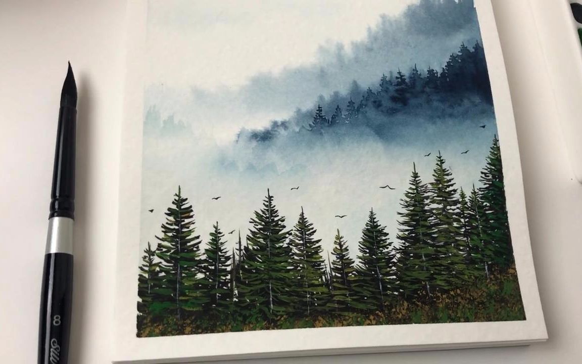 森林风景画水粉图片