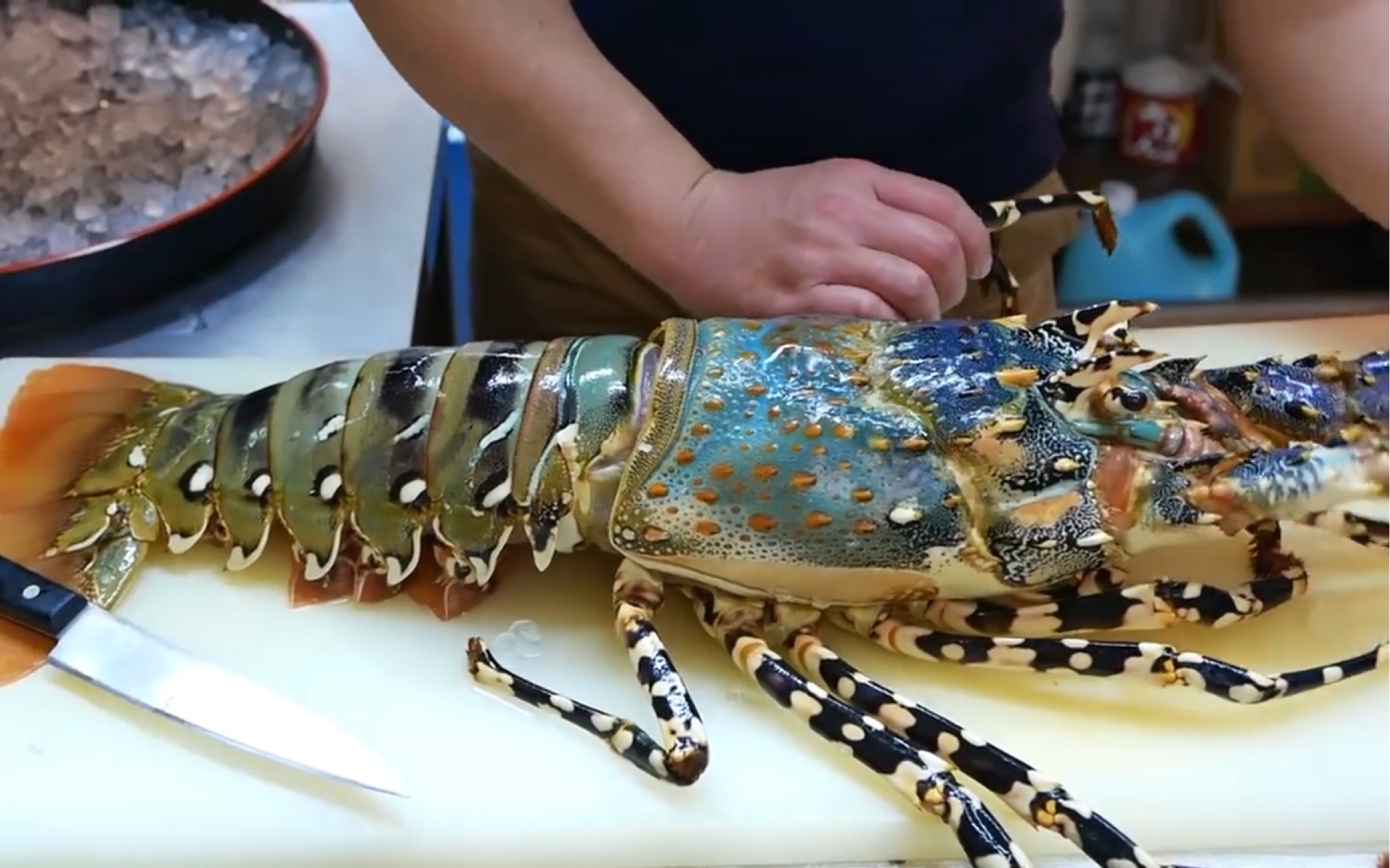 日本街头美食,巨无霸彩虹龙虾,一只得多少钱呢.