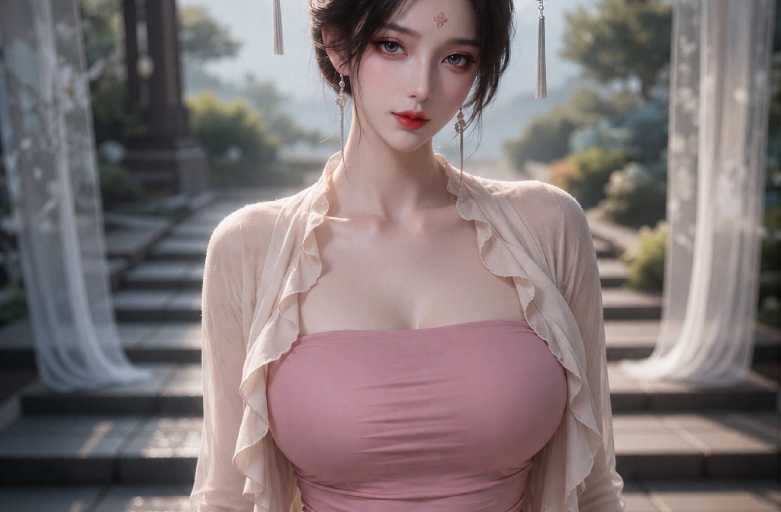 纯欲粉色吊带连衣裙