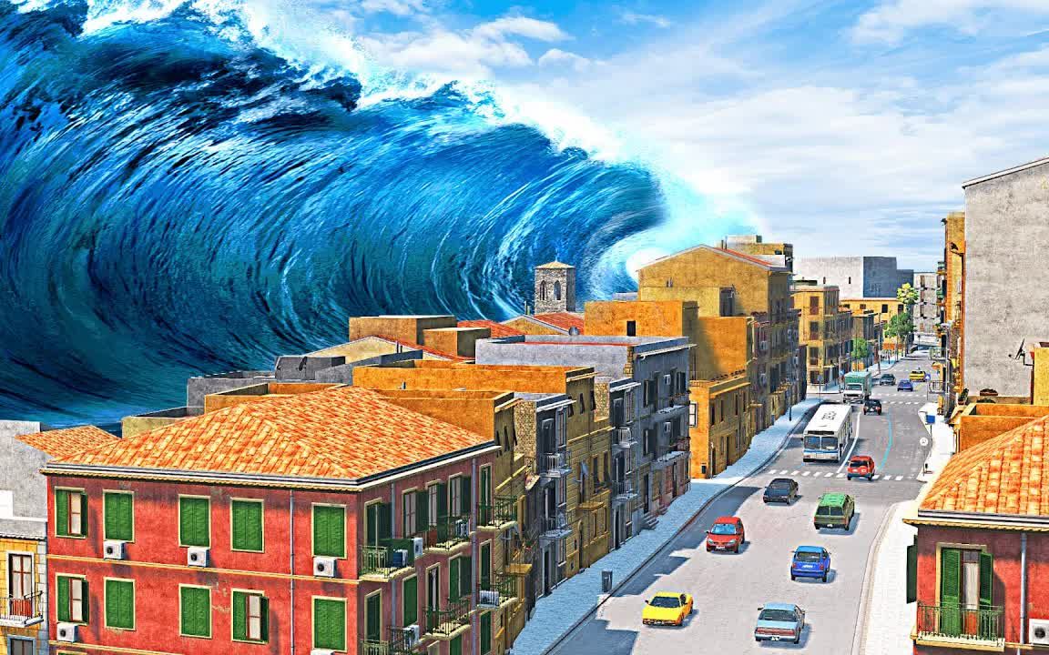 [图]【BeamNG】中字 概念短片 《巨浪》 The Flood │ Mega TSUNAMI Hits City in BeamNG.Drive