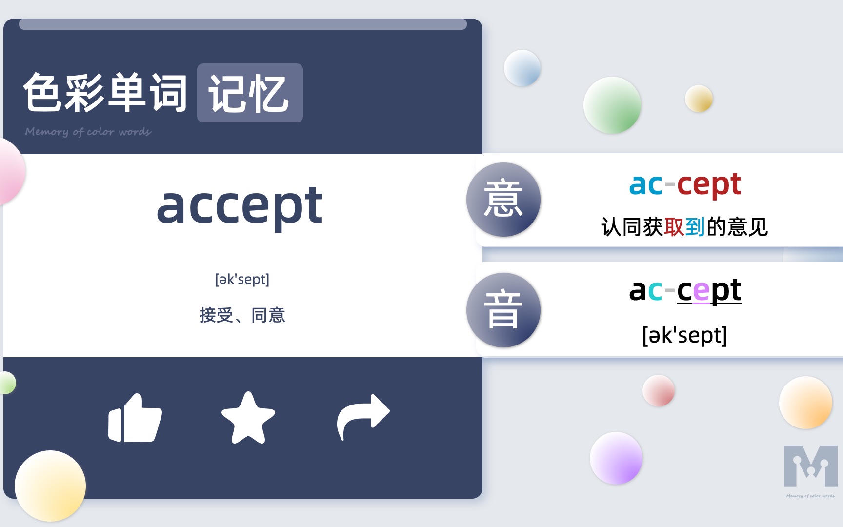 [图]色彩单词记忆法-accept-自然拼读词根词缀-高中四级六级雅思GRE