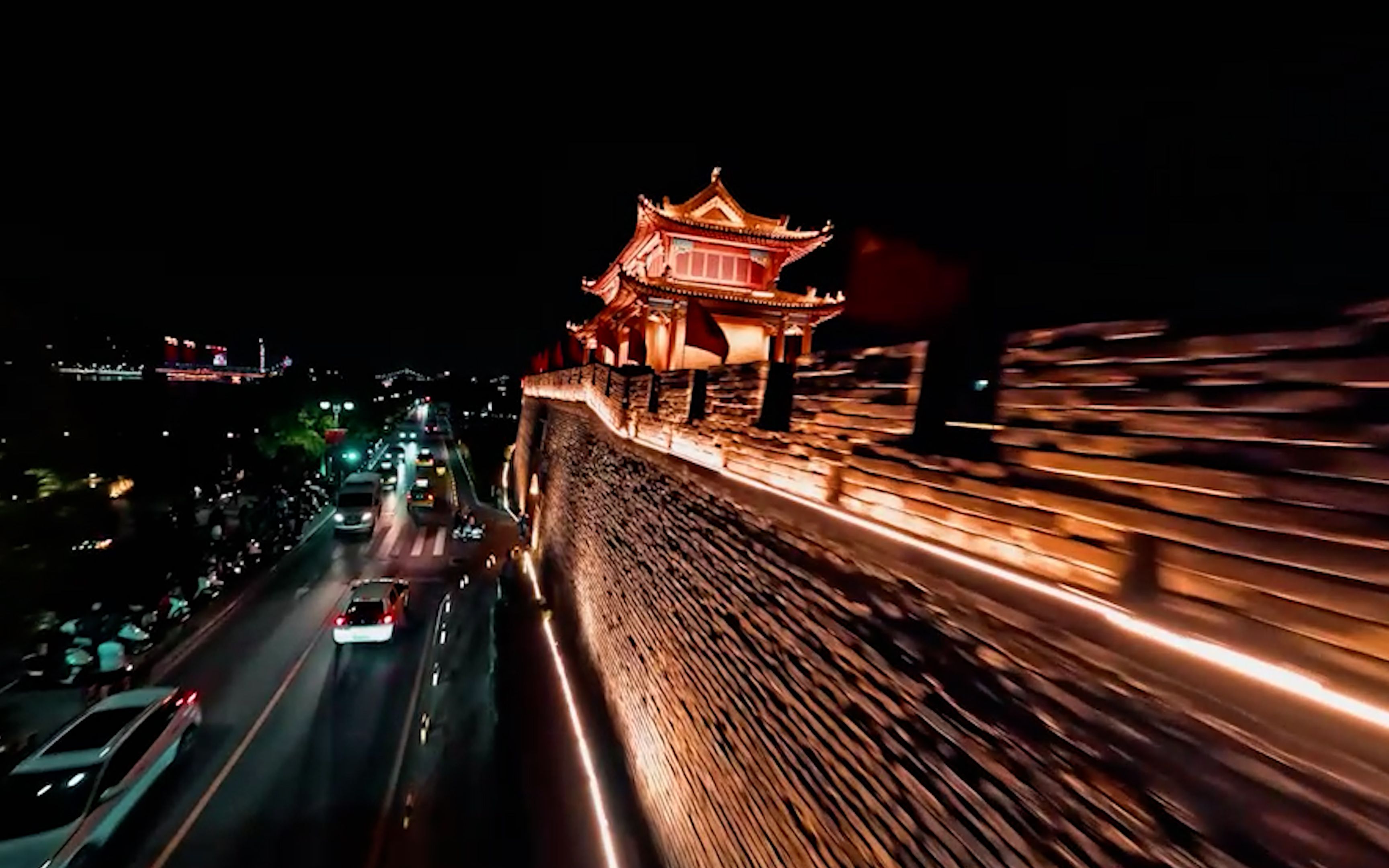 襄阳夜景古城墙图片