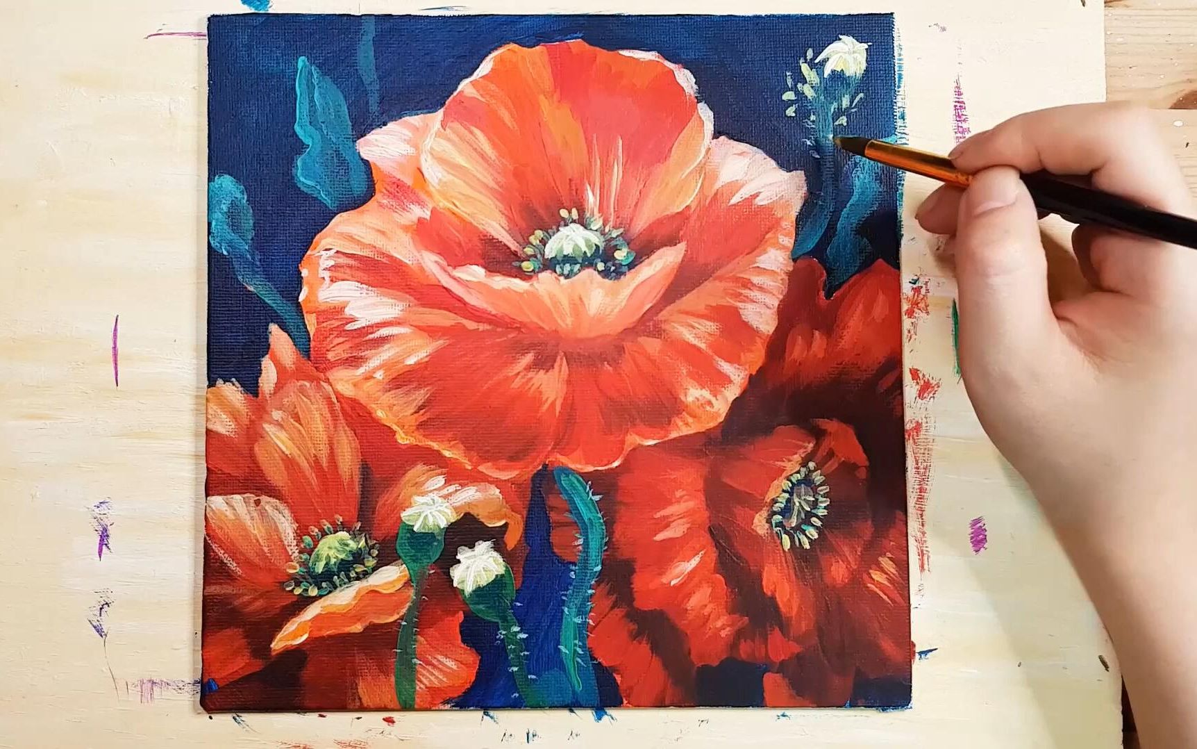 [图]【丙烯画】【绘画教程】红色的虞美人-Painting red Poppy flowers Acrylic painting