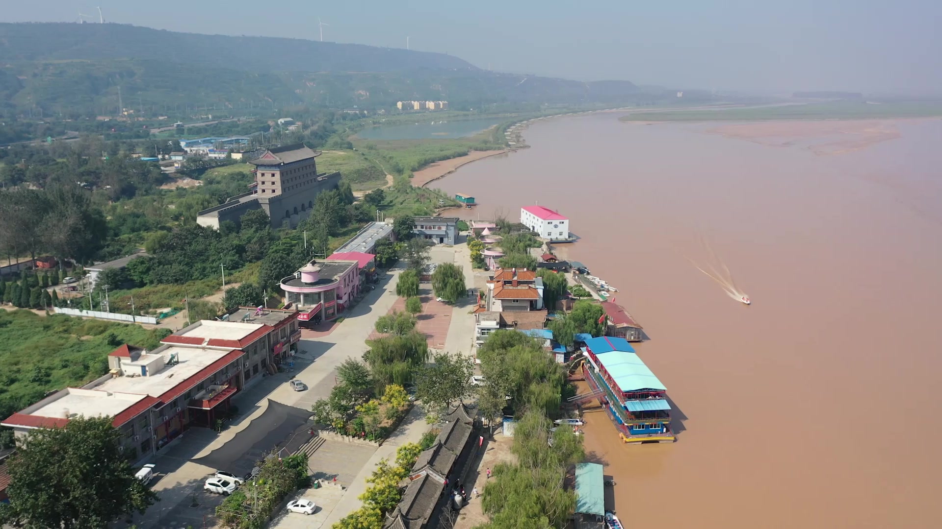 潼关古城渡口调研鸟瞰视角