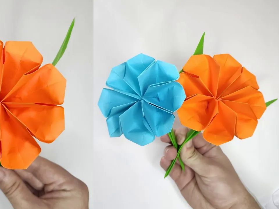 【origami library】花折纸教程origami flower with leaf