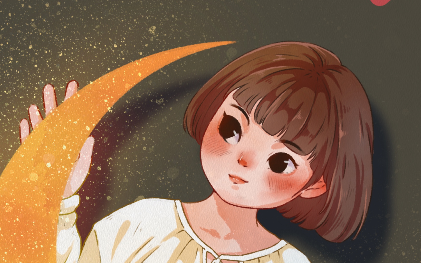 抱着星星的小女孩西瓜西哩绘