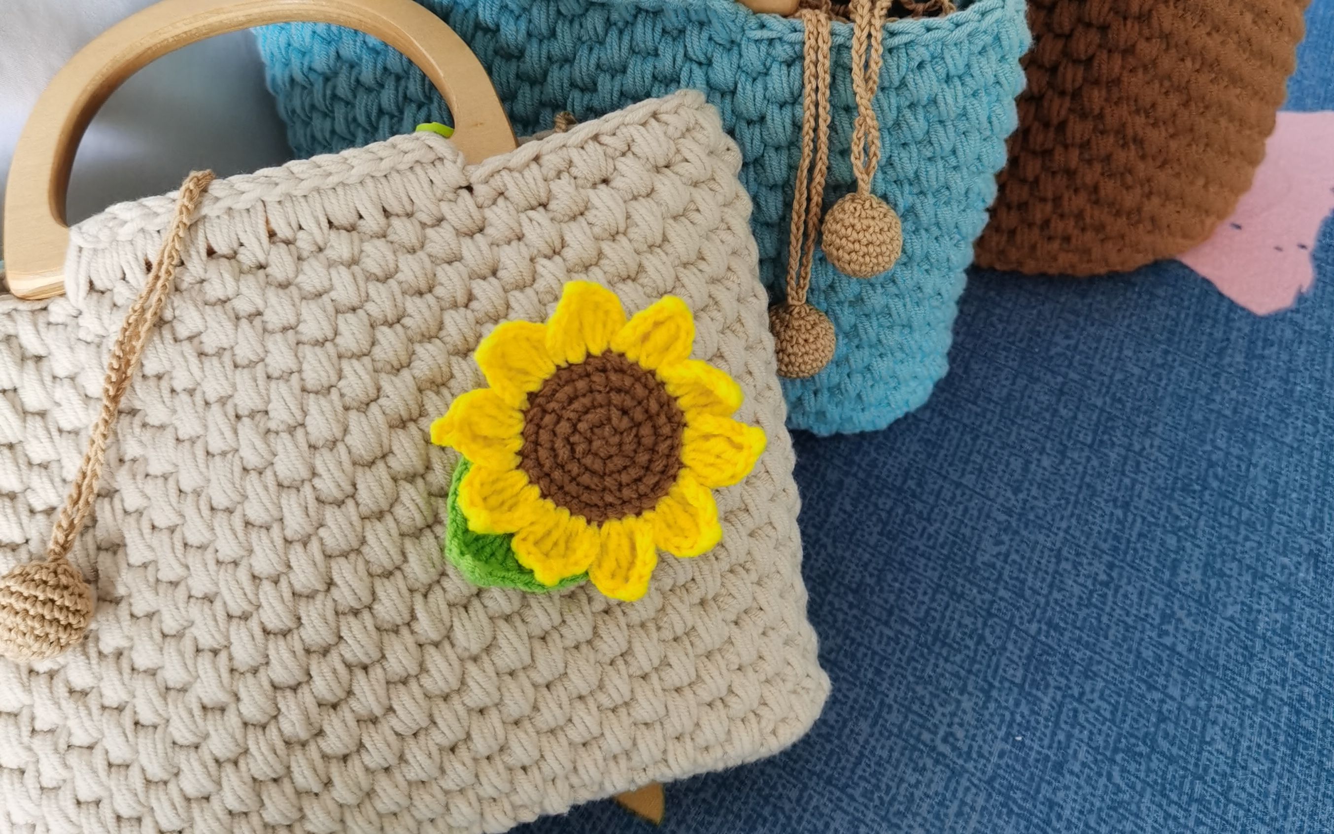糖糖手作(157集)钩针编织向日葵手提包 毛线手工diy新手编织