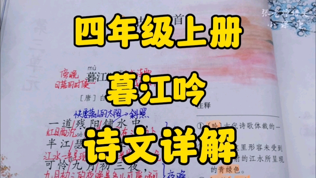 四年级上册:《暮江吟》诗文详解,感受一下白居易眼中斜阳铺洒的江景究竟是什么样的吧?哔哩哔哩bilibili