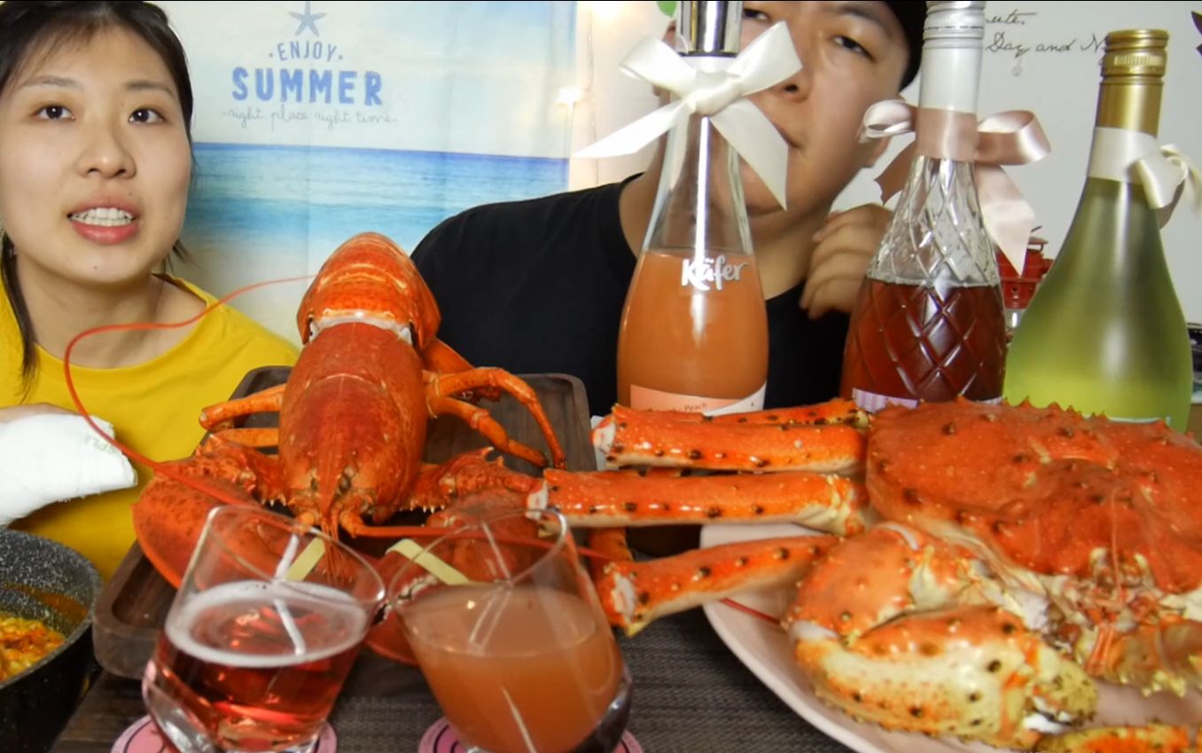 大胖和软软帝王蟹大龙虾吃货吃播美食情侣