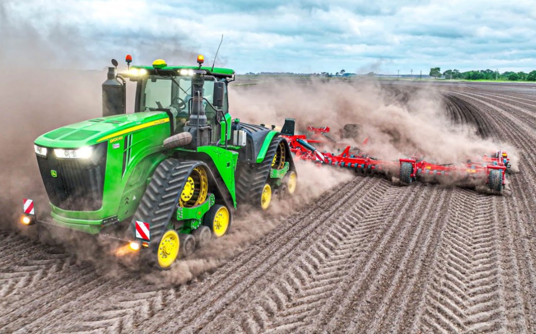 【4k】约翰迪尔(john deere)9620rx履带式拖拉机搭配库恩(kuhn)pro
