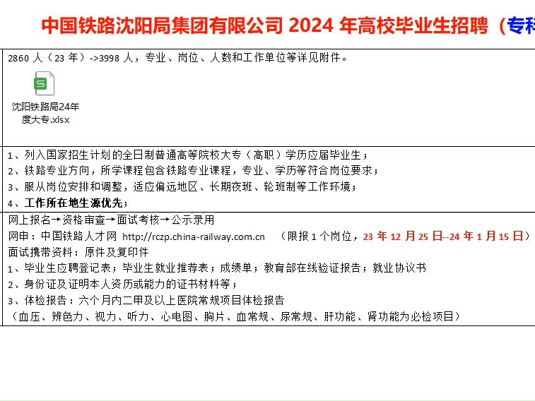 沈阳铁路局2024年校招(专科批3998人)哔哩哔哩bilibili