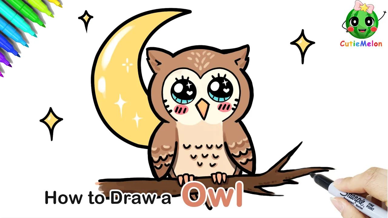 儿童简笔画可爱的猫头鹰𐟦‰ How to Draw A Cute Owl|Funny Animals|Easy Drawings for kids【西瓜宝宝学画哔哩哔哩bilibili