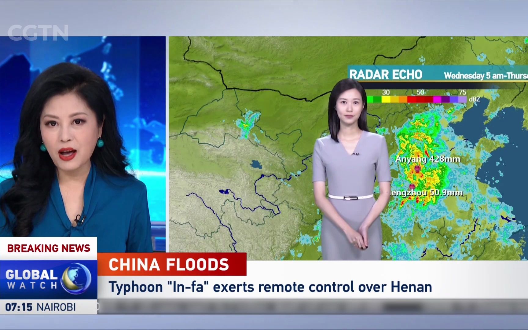 CGTN天气连线20210722:河南暴雨及双台风2106“烟花”及2107“查帕卡”哔哩哔哩bilibili