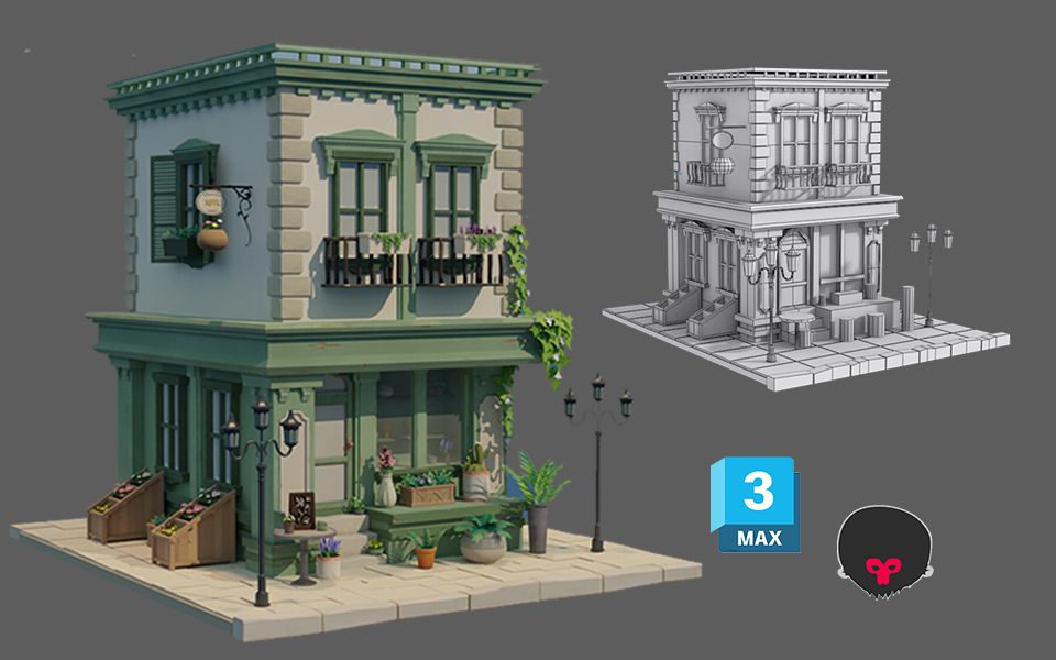 【3dmax场景建模】简单的"绿色小楼"模型基础讲解,场景模型建模思路