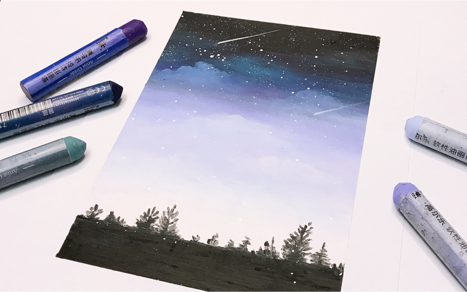 活动作品油画棒新手向教程流星划过的夜空