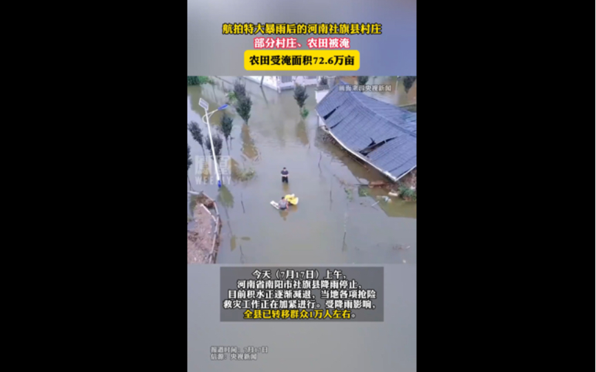 航拍特大暴雨后的河南村庄