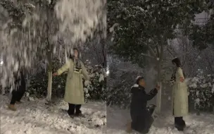 Download Video: 男生踢树帮女友拍落雪视频，雪落瞬间男生跪地浪漫求婚，氛围太惊艳