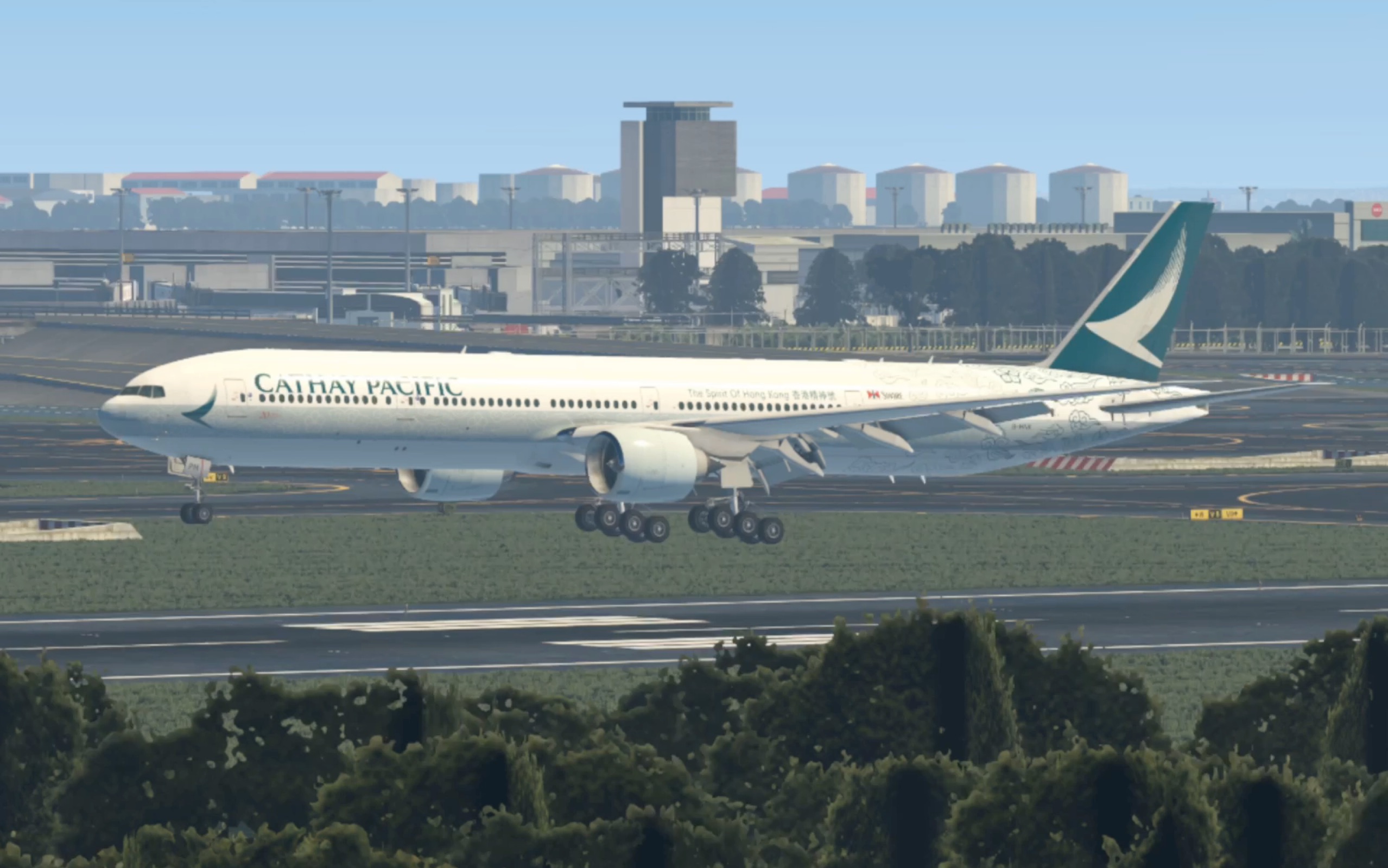 海天一色 国泰航空777-300er香港精神号降落新加坡樟宜国际机场