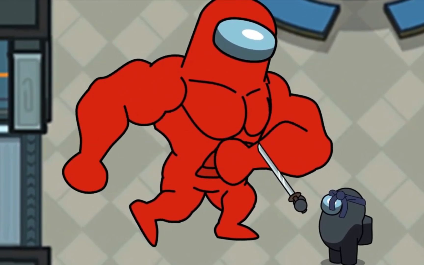 amongus我们之中游戏动画:小红化身大力士