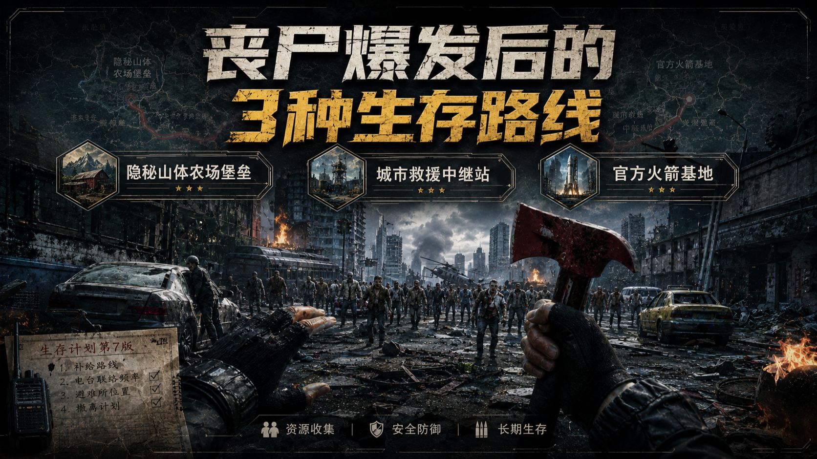 丧尸危机爆发，尸潮来袭，你已被丧尸包围。如果可以重新来过，三个生存方式你选哪一个？