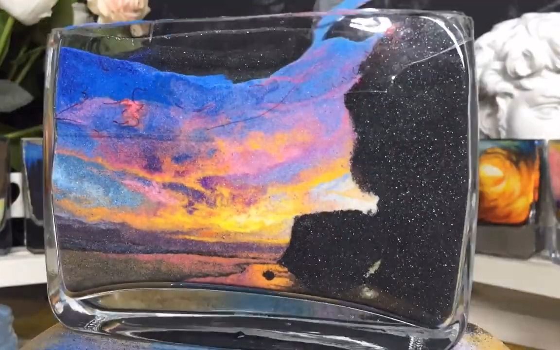 【沙画艺术】如何用沙子画出夕阳的景色