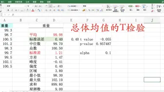Excel 总体均值的T检验