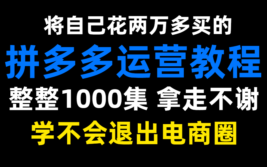 【拼多多运营教程】2023最详细最全的拼多多运营全套1000集,从萌新到顶级拼多多运营师!理论+实操一步到位!哔哩哔哩bilibili