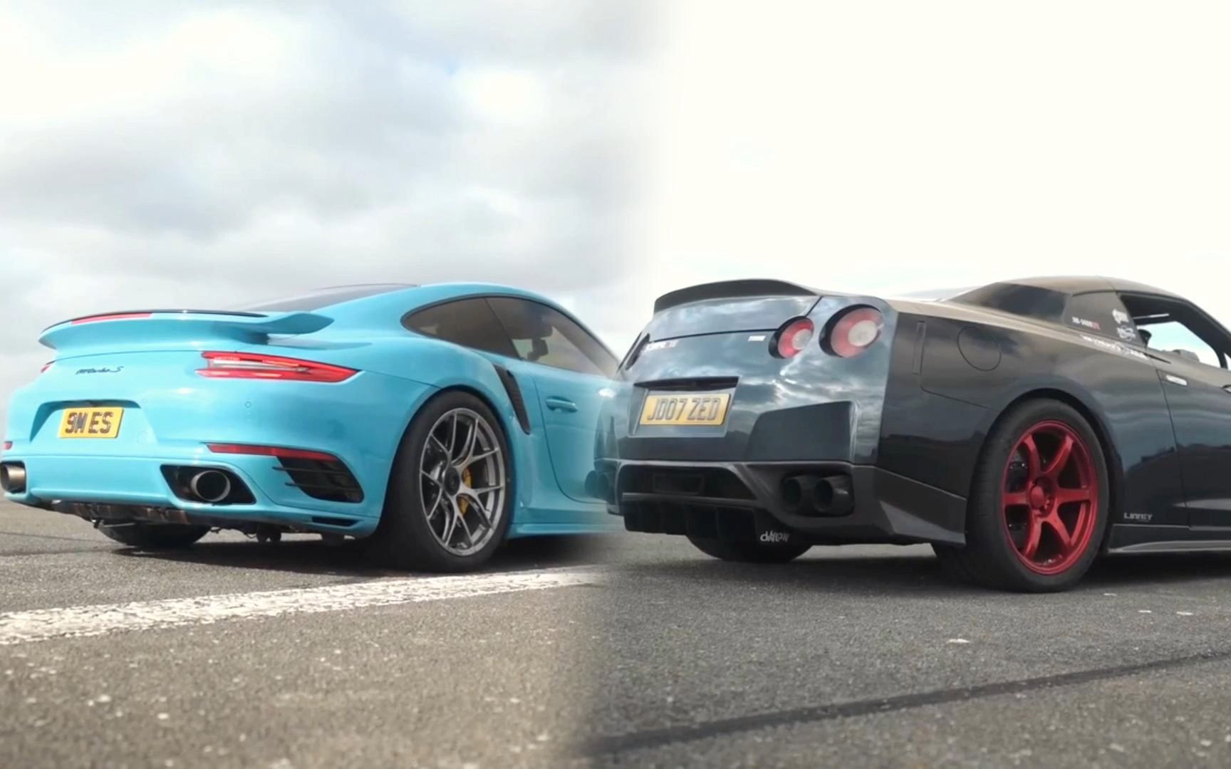 直线加速赛,日产gtr对战保时捷911turbos,同样1600匹马力谁更快?