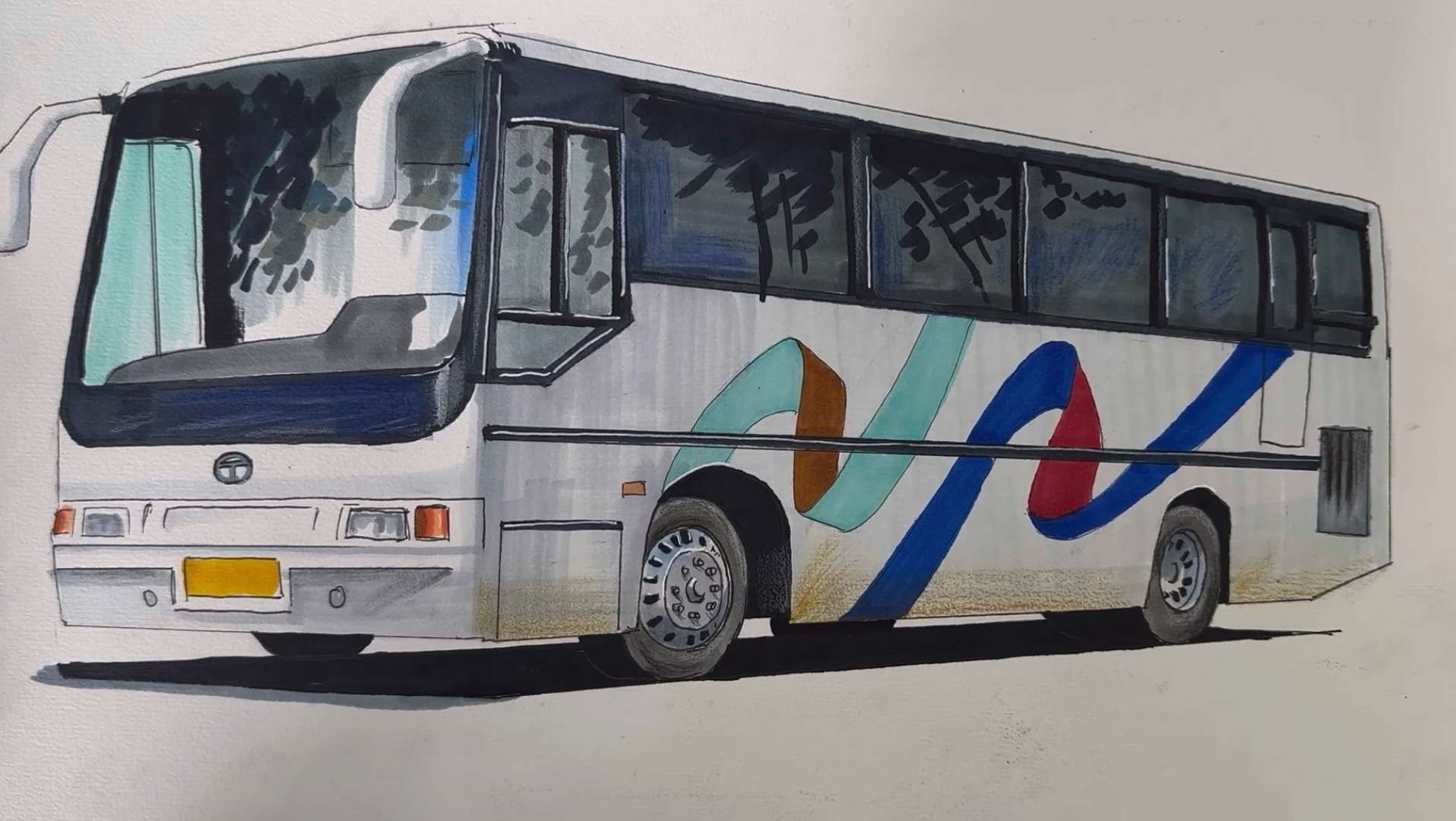 画一台太湖xq6990y2型大巴车