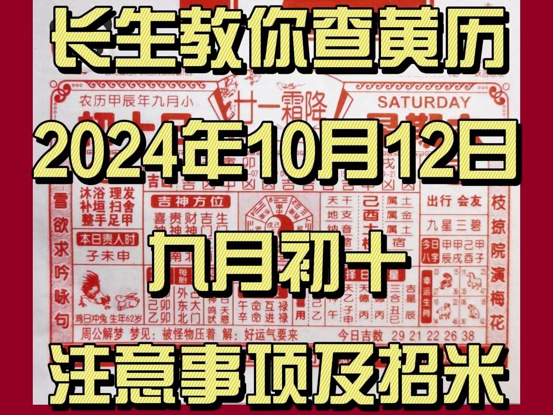 长生教你查黄历|老黄历解读注意事项及招米|10月12日(农历九月初十)哔哩哔哩bilibili