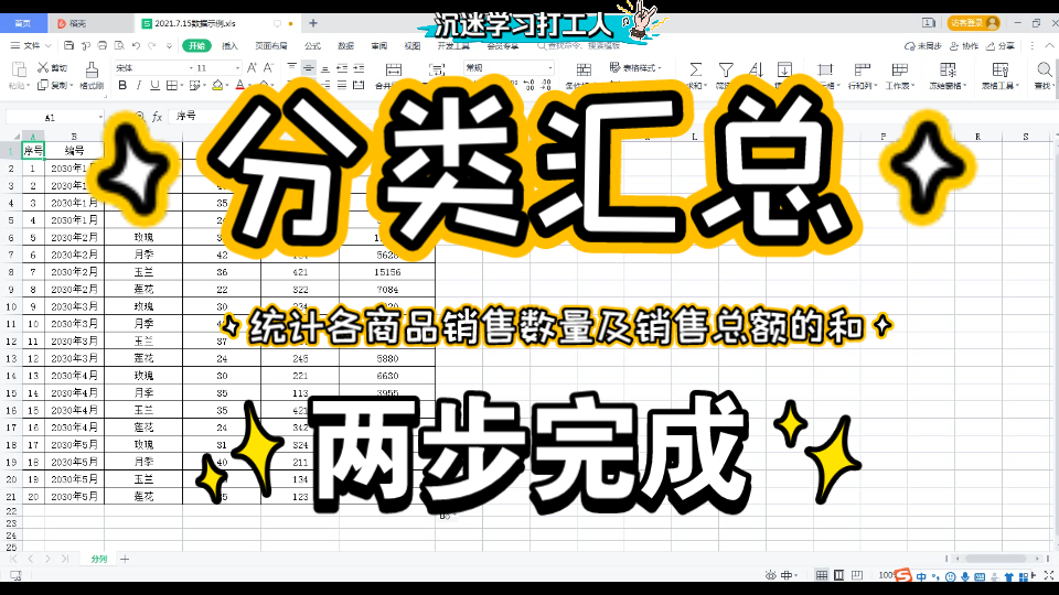 wps office Excel 数据处理19 分类汇总 计算商品出售个数及销售金额之和哔哩哔哩bilibili