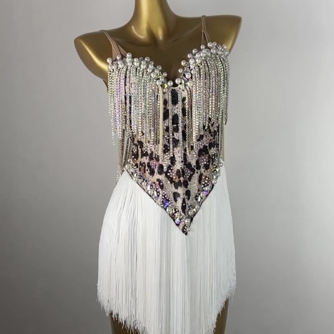 【96元券】拉丁舞演出服定制专业比赛裙拉丁拉丁舞裙豹纹流苏5743