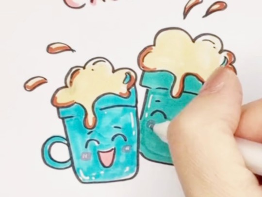 啤酒干杯怎么画?可爱简笔画!