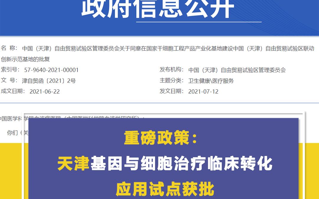 重磅政策!天津基因与细胞治疗临床转化应用试点获批哔哩哔哩bilibili