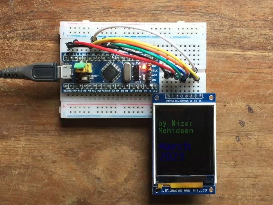 stm32cubeide st7735 display with stm32f103c8t6